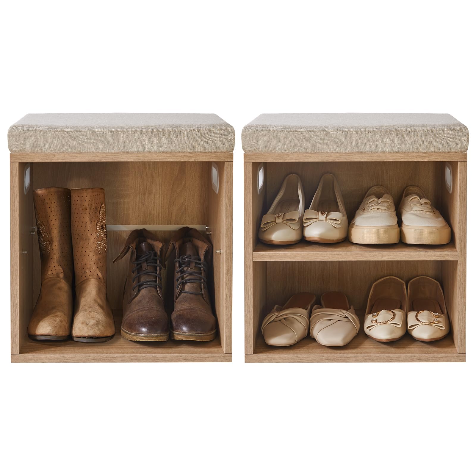 YMYNY Panca per scarpe con cuscino, scarpiera a 2 ripiani, 15,4 x 11 x 16,54 cm, colore naturale chiaro