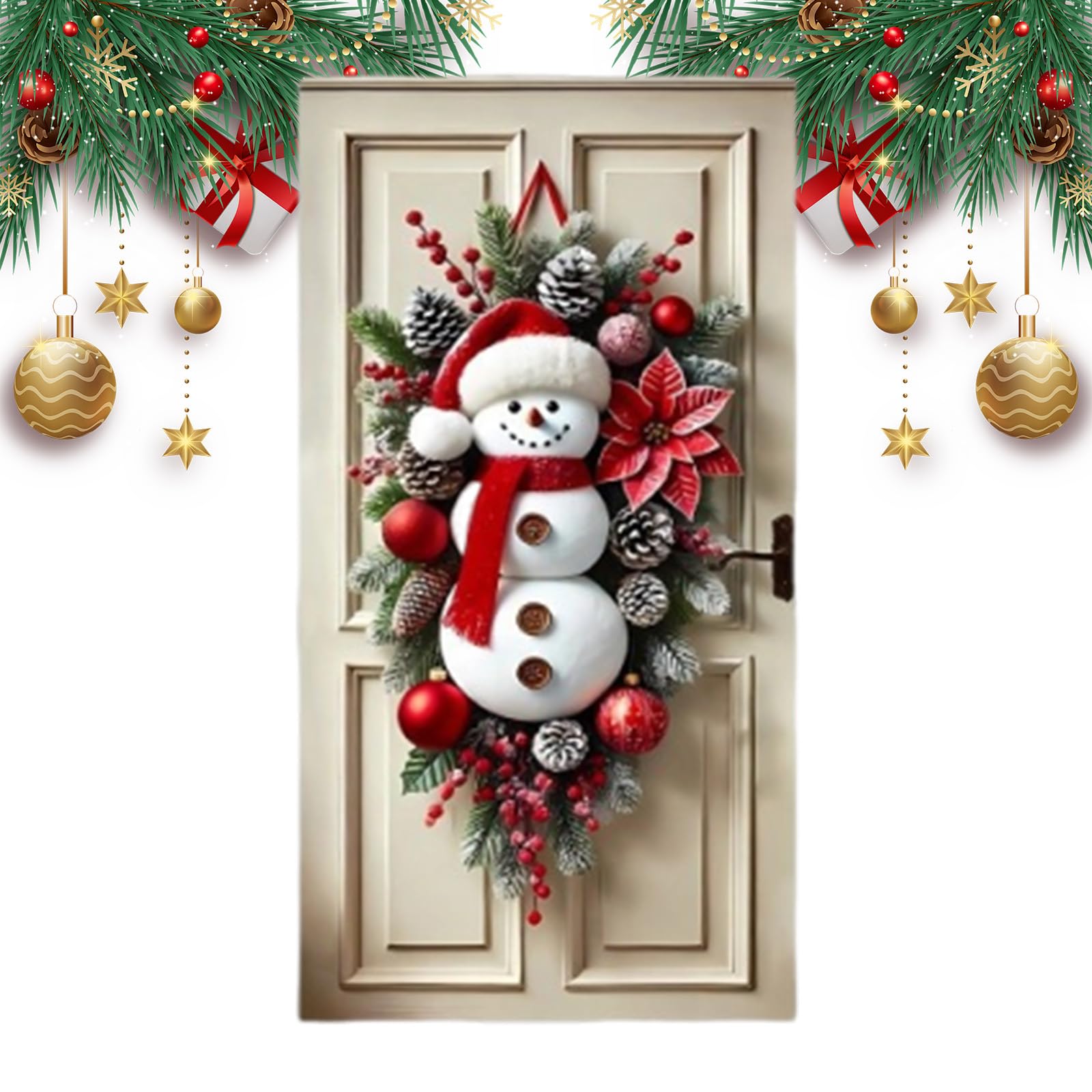 Snowman Door Cover Christmas Door Hanging Banner Backdrop Polyester Christmas Front-Door Decorations 90x180 cm