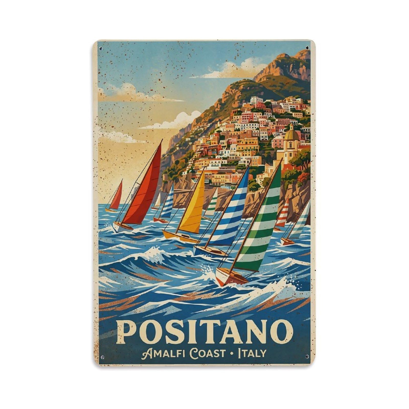 Huiyhb 8X12inch(20X30cm) Vintage Travel Positano Italy Regatta Sails Race Metal Tin Sign