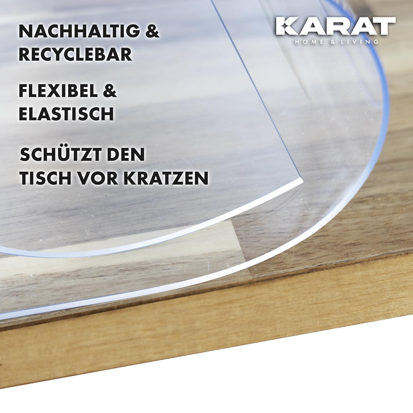 KARAT Protector de mesa transparente con borde recto, mantel a medida, tamaño a elegir, lámina protectora transparente, protector de mesa (cristal, ancho 60 x largo: 60 cm)