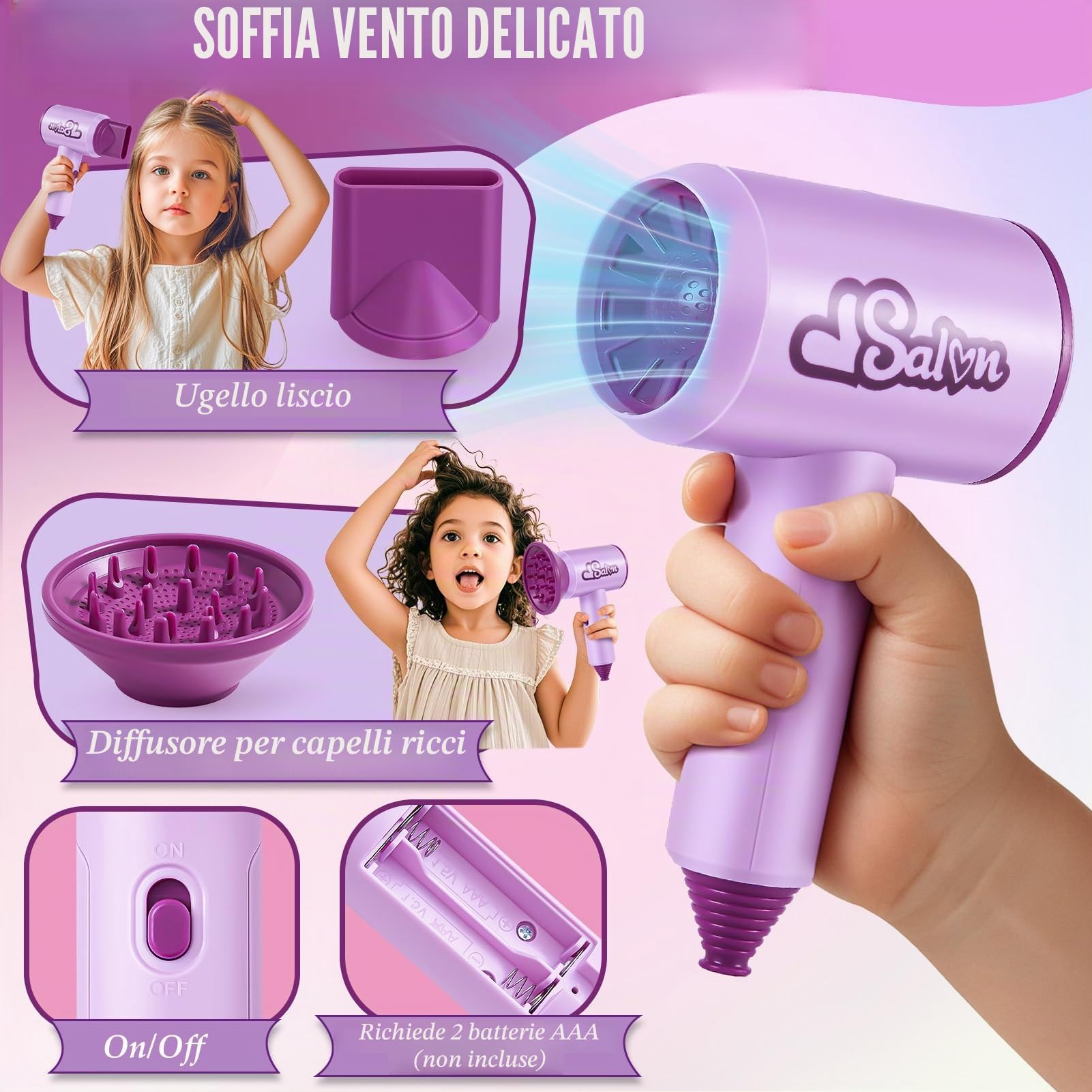 vamei Testa Bambola da Truccare e Pettinare, Set Parrucchiera con Asciugacapelli Smalto Unghie Trucchi e Accessori per Capelli, Giocattoli Salone Giochi Bambini Regalo Bambina 3 4 5 6 7 8 Anni
