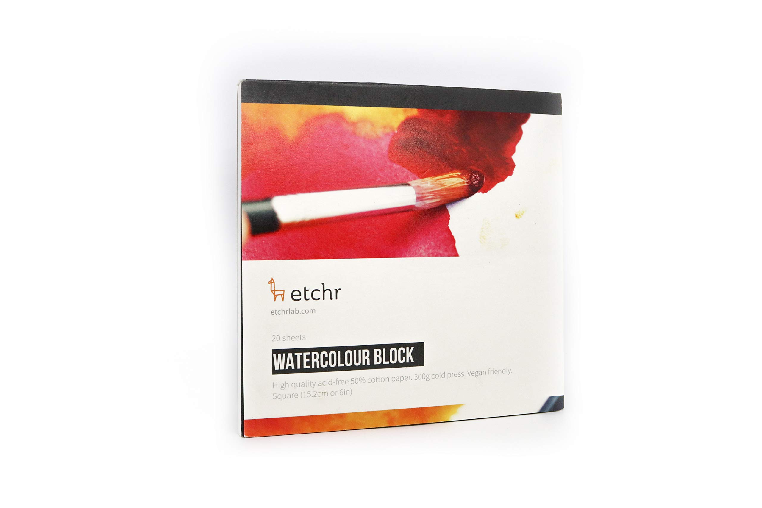 Etchr Watercolor Paper Block - 6x6 Cold Press, 300g (140 lb), Professional Cotton, Warp-Resistant