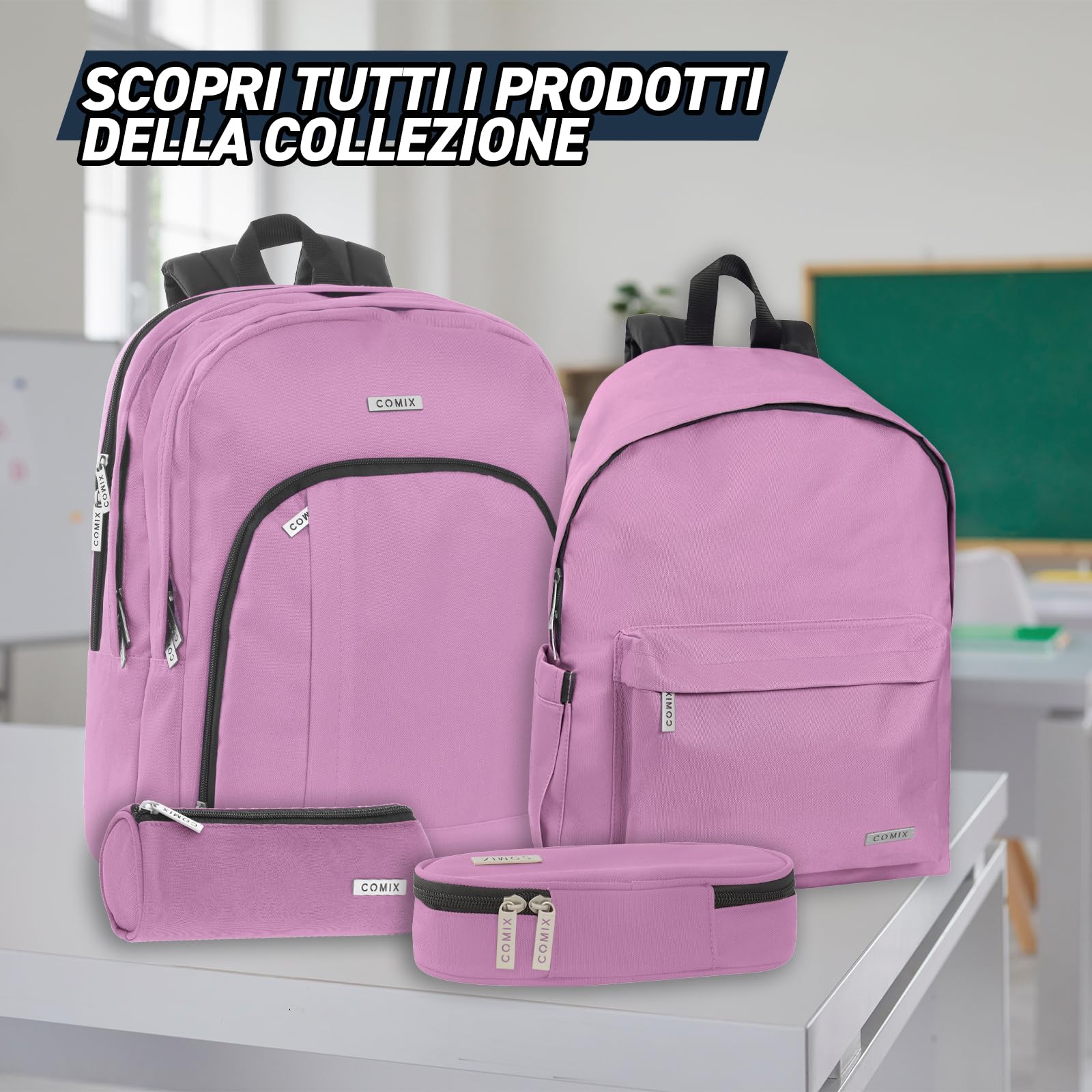 COMIX - Zaino Scuola, Università, Lavoro, con Chiusura a Zip e Spallacci Imbottiti