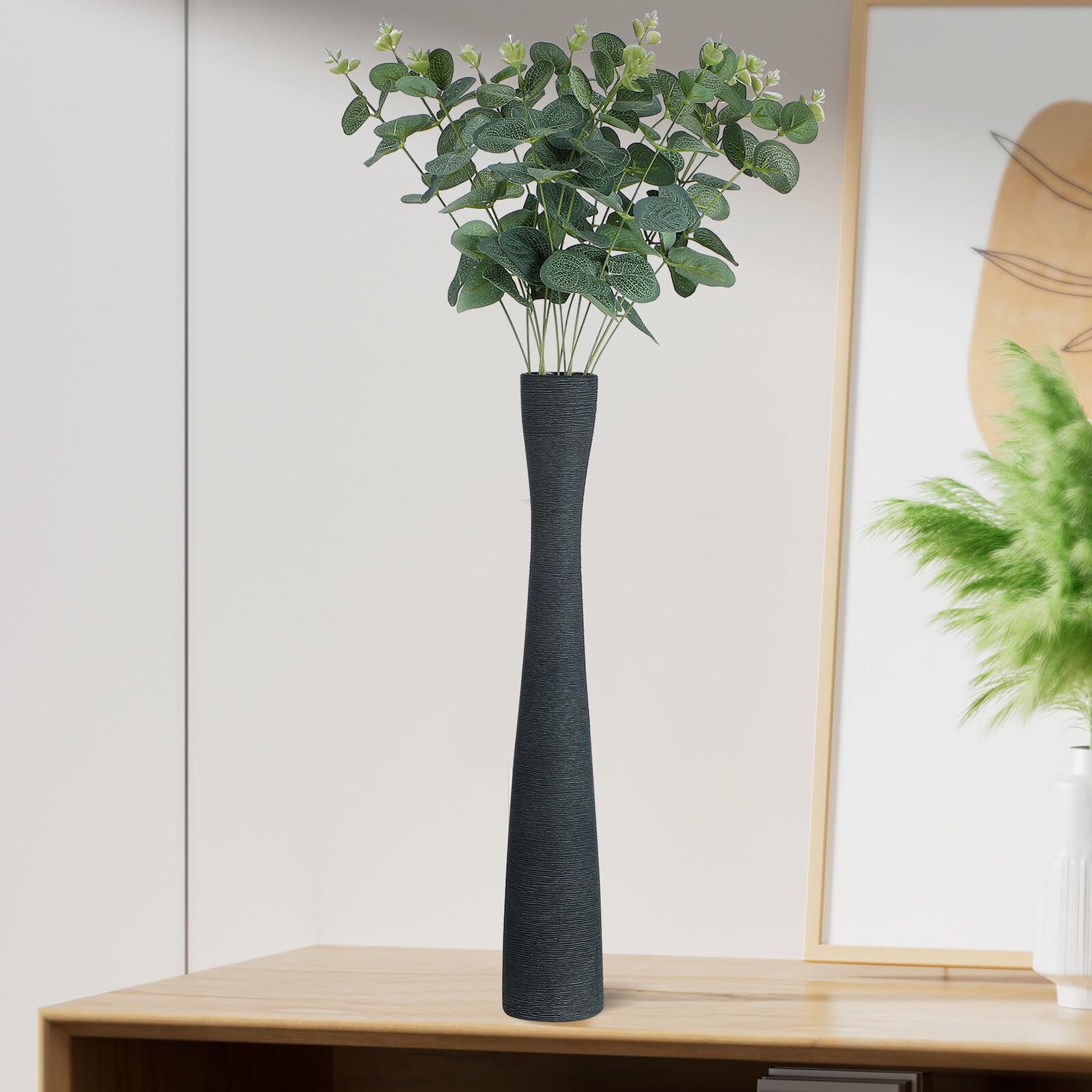 Schlanke Keramikvasen Große Bodenvase 2 Stück in Schwarz mit Schmalem Hals Dekorative Hohe Vasen als Stilvolle Wohndeko für Wohnzimmer und Arbeitsplatz