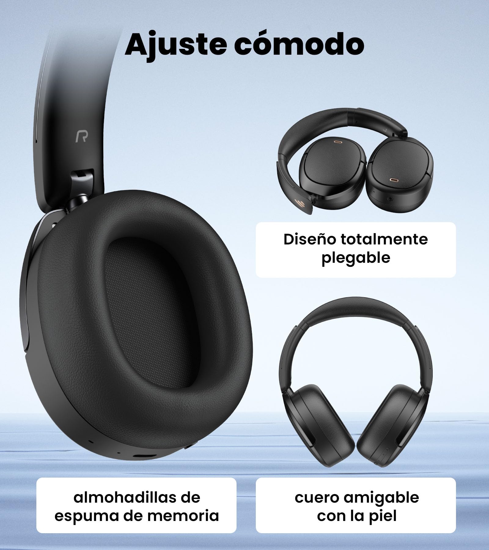 Edifier W80 Over Ear Headphones with -49dB Active Noise Cancelling, LDAC Hi-Res Wired & Wireless, AI Clear Call, Carga rápida, Conexión multipunto, Bluetooth V5.4 - Negro