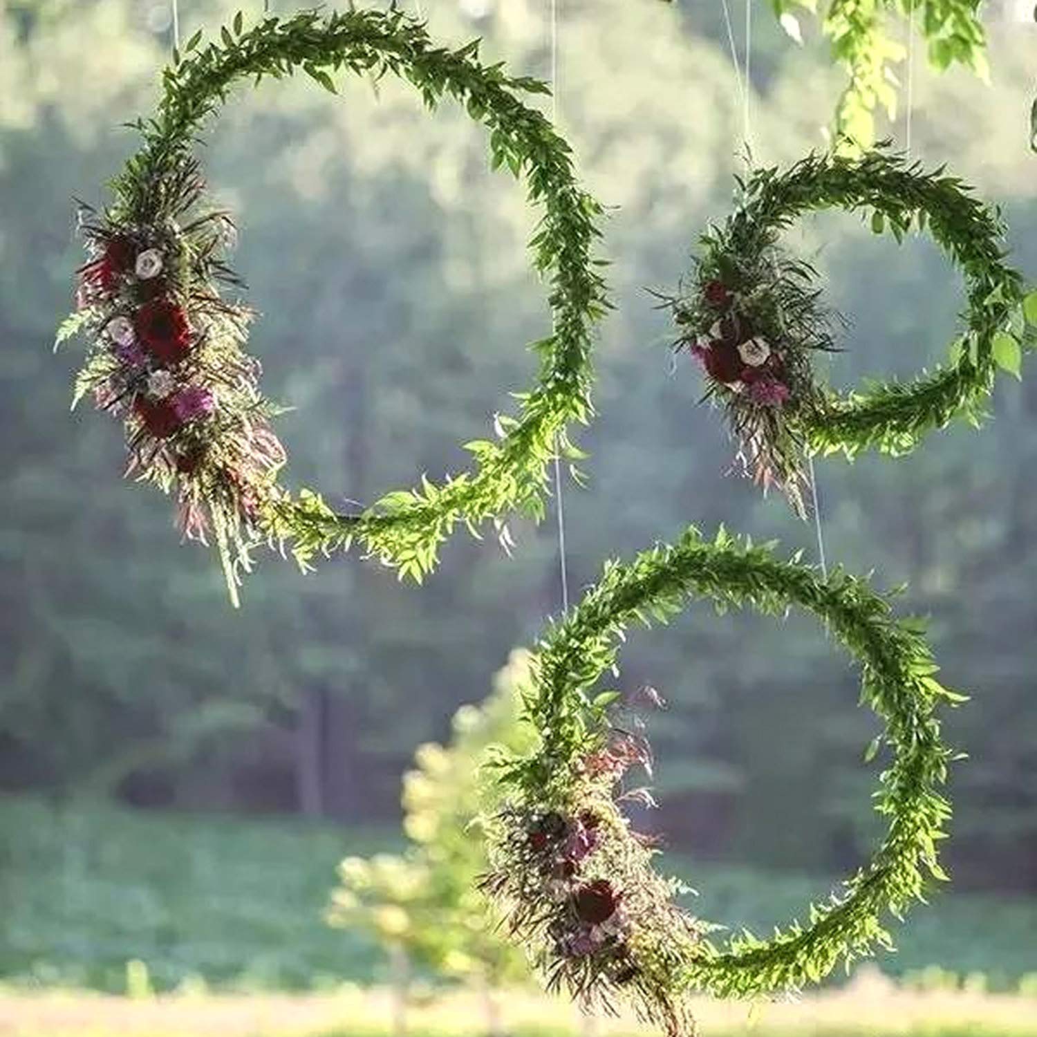 Queta 12 anelli in legno di bambù con motivo floreale in macramè, 12 pezzi, 4 misure, per fai da te, decorazione per matrimonio, decorazione per la decorazione di ghirlanda