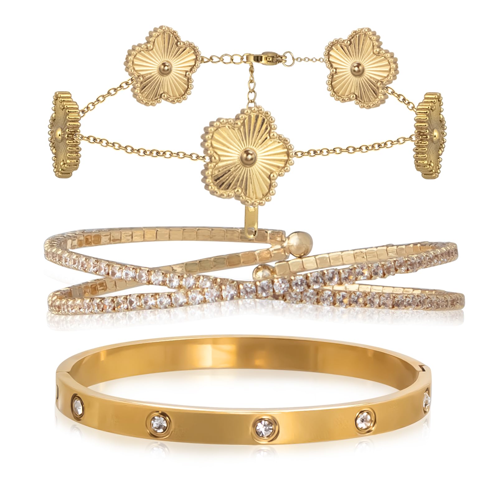 Gold Bracelets for Women Stainless Steel Bracelet 18K Love Bangle for women Cubic Zirconia Cuff Gold Bangle Set Fashion Jewelry Gifts