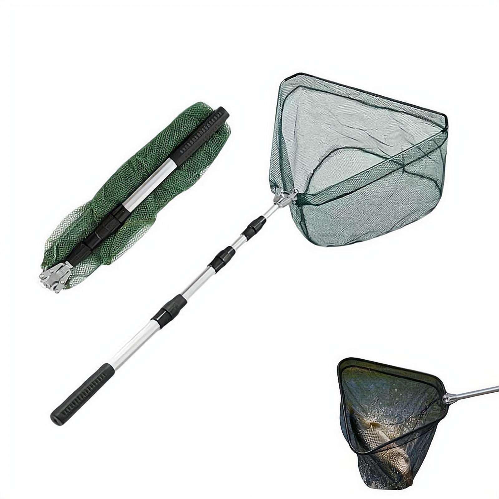 Telescopic Folding Fishing Landing Net, Collapsible Extendable Aluminum long Handle with Rubber Grip For Fish Catch, Aquarium, Ponds Floating Objects, Carp Trout (130cm)