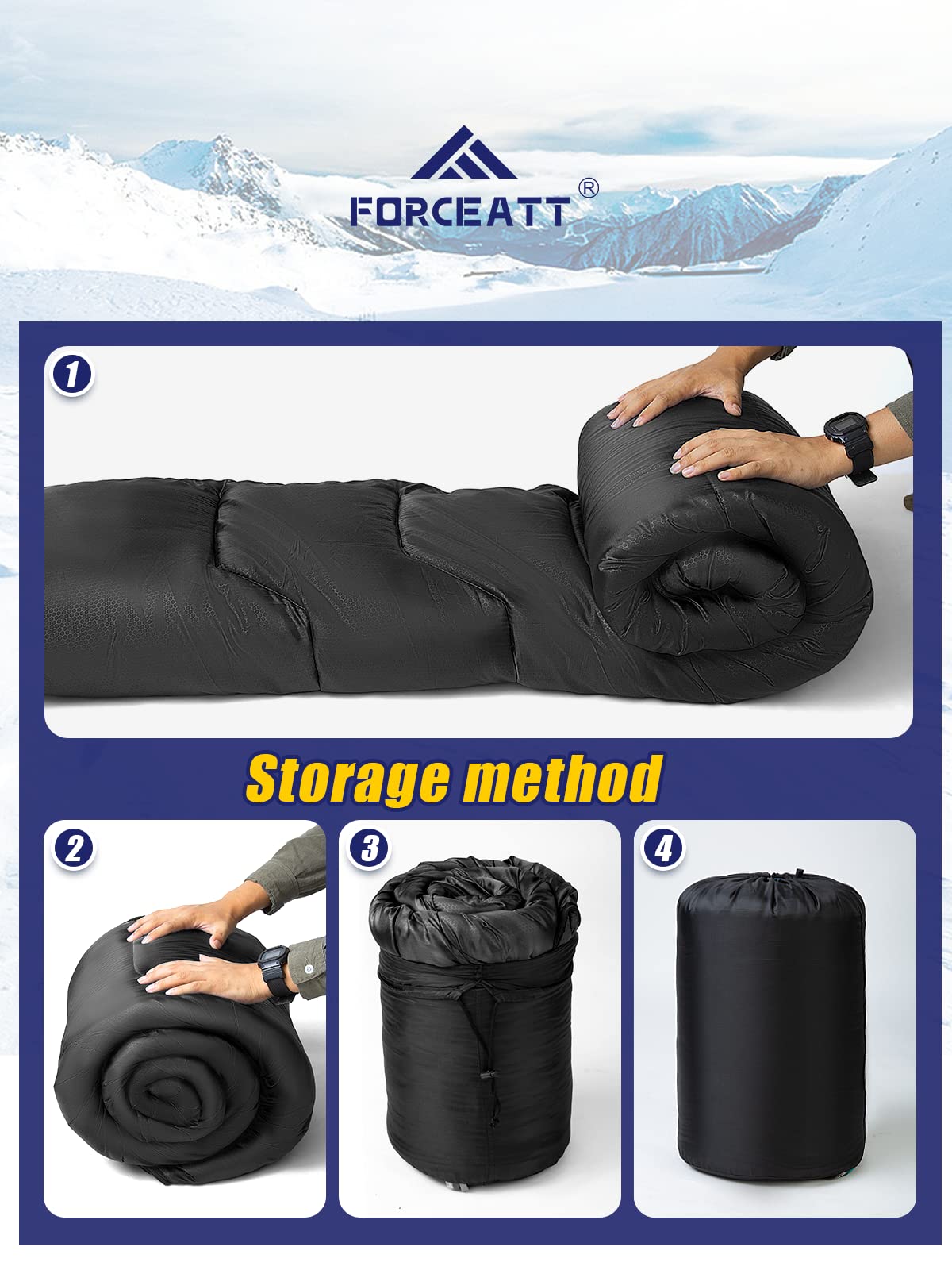 Forceatt Saco de Dormir para Adultos (210x80CM) -7~20°C Saco de Dormir Compacto 4 Estaciones, Saco de Dormir Invierno a Prueba de Agua y Desgarros,Lgrande para Camping y Senderismo.