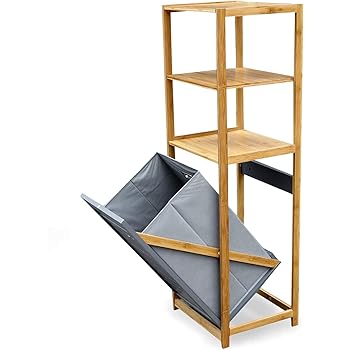 Relaxdays Badregal mit Wäschekorb aus Bambus HBT 95 x 40 x 30 cm