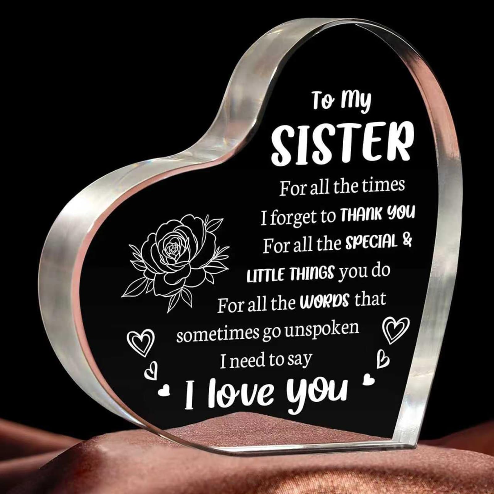 SUOXU Gifts for Sister - Heart-Shaped Acrylic Plaque | Perfect Birthday Gifts, Thank You Gifts, Friendship Gifts,Thanksgiving & Christmas Gifts 10x10cm Home Office Desk Accessories Decor Sign