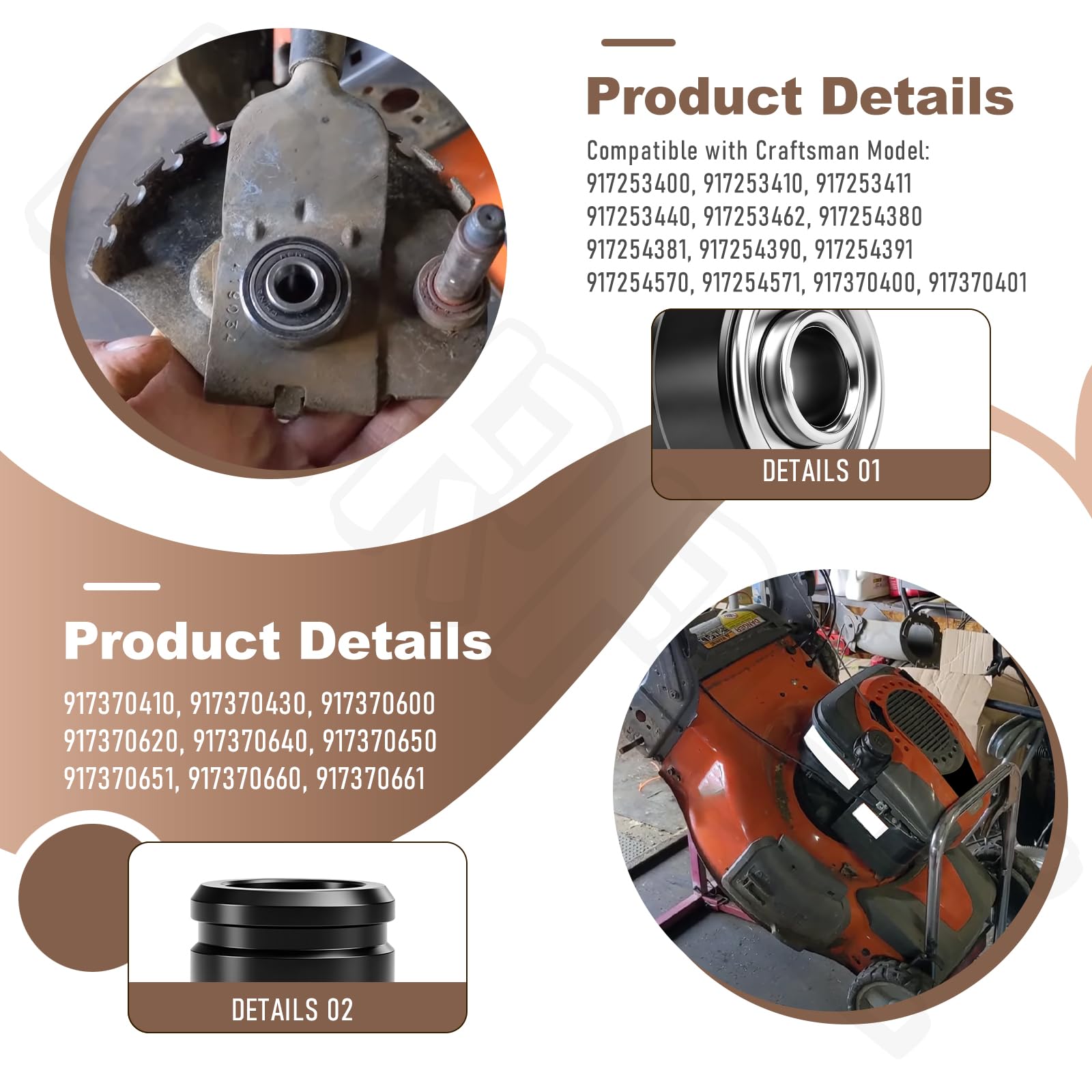 (2) Rodamiento de rueda 587070201, sustituye a 191019 191039 421836 532421836 587070202, compatible con cortacésped Husqvarna Craftsman Poulan, compatible con 917253400, 917253410. 91725 3411