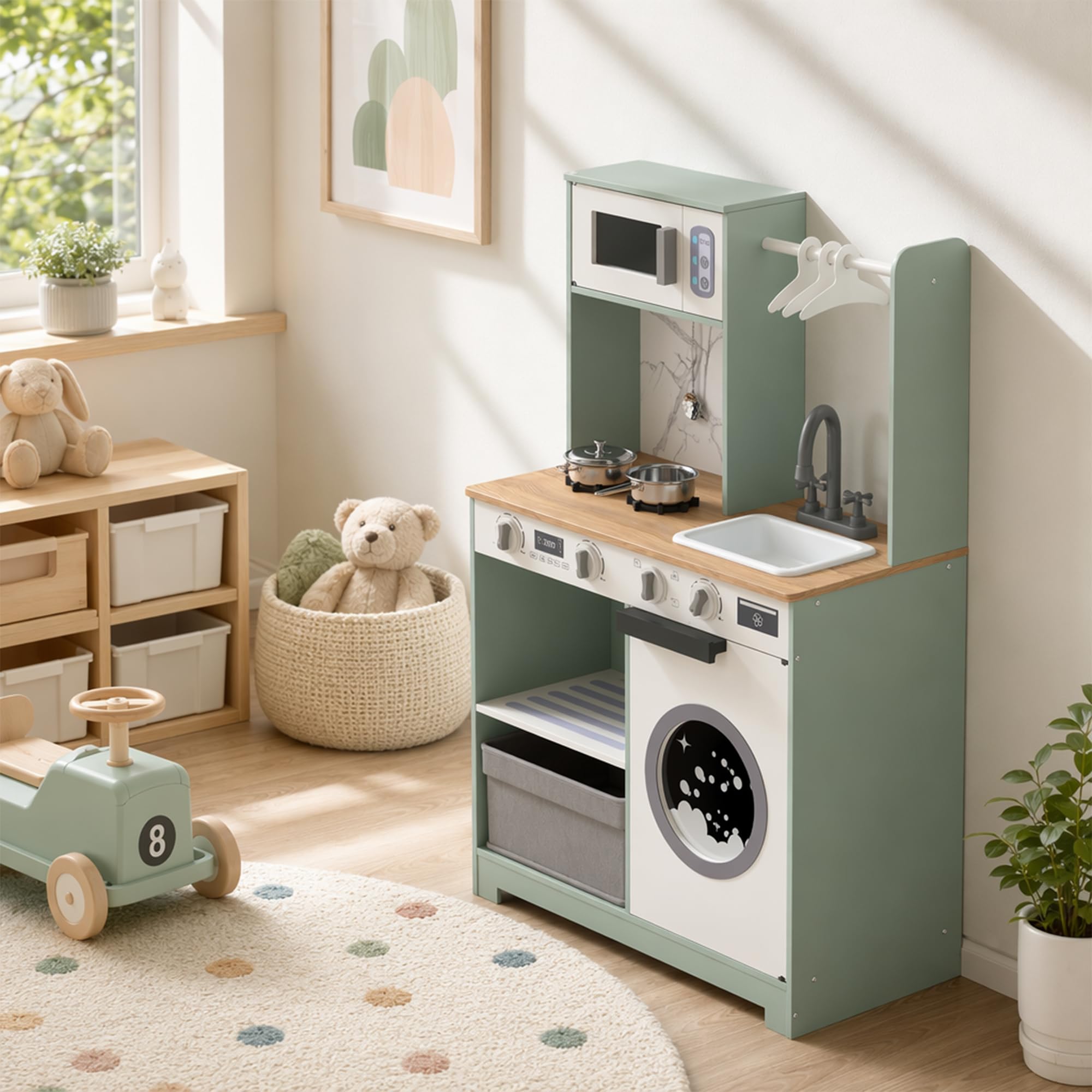 AIYAPLAY Cocina de Juguete de Madera Cocinita Infantil 3-6 Años Verde