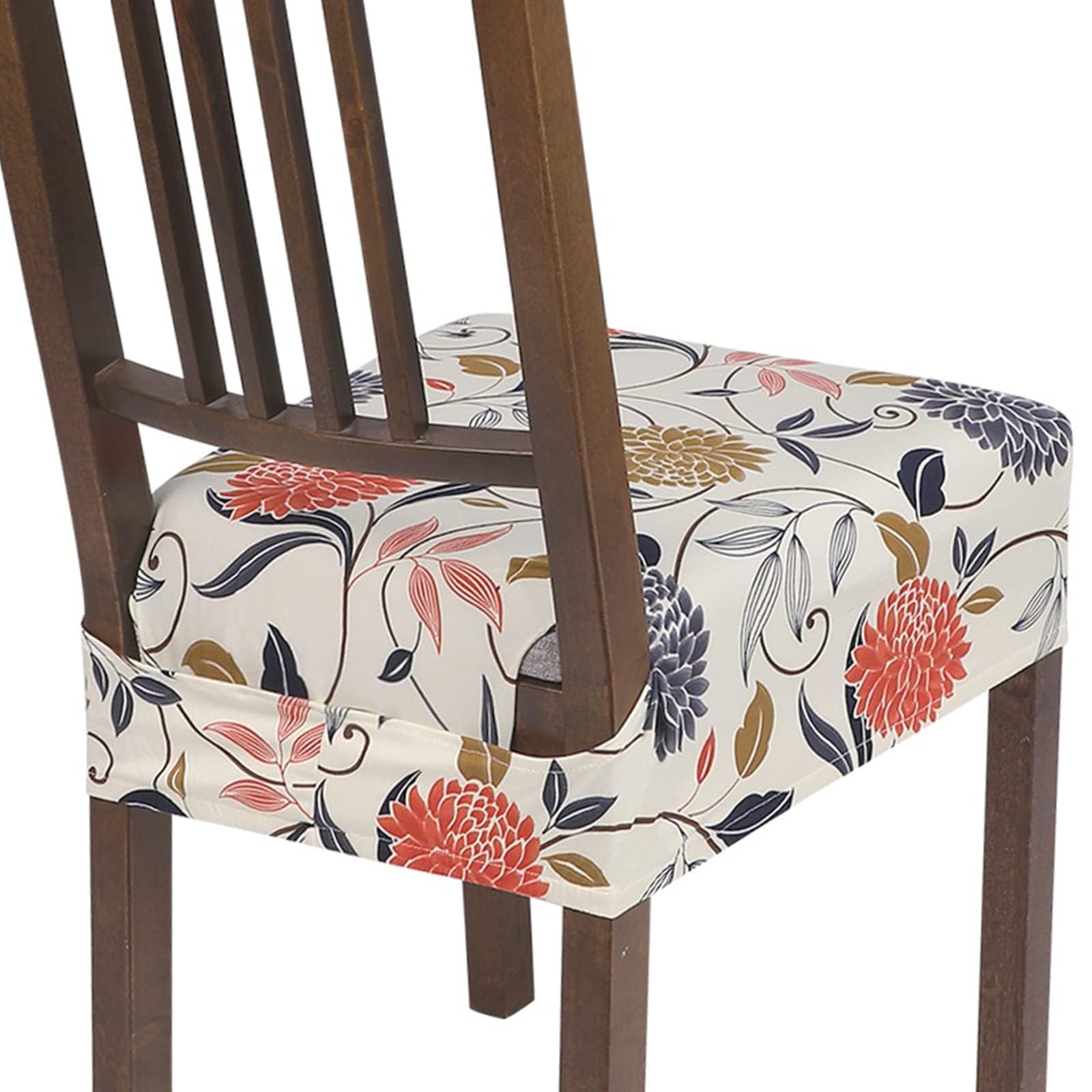 SearchI Stretch Dining Chair Seat Covers Set of 8, Soft Removable Washable Seat Covers for Dining Chairs, Dining Room Seat Cover Slipcover Protector (Rear-Covered, Orange Flower) — image 1
