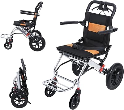 Portable Transport Wheelchair - Aluminum Lightweight Wheelchairs with Integrated Handbrake 360-Degree Wheels Compact Wheelchair for Adults & Child 1 Second Quick Fold B