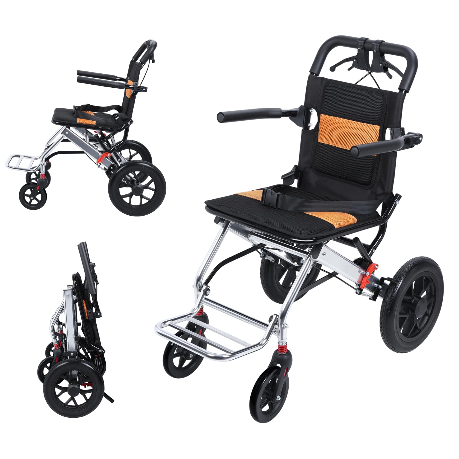 SXSLTSA Portable Transport Wheelchair - Aluminum Lightweight Wheelchairs with Integrated Handbrake 360-Degree Wheels Compact Wheelchair for Adults & Child 1 Second Quick Fold (B)