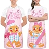 JarThenaAMCS 2Pcs Merry Christmas Aprons Pink Gingerbread Man Kitchen Apron Cute Washable Xmas Cooking Apron for Winter Restaurant Baking Supplies Cooking Costume Accessories, 31.5 x 27.6 Inch