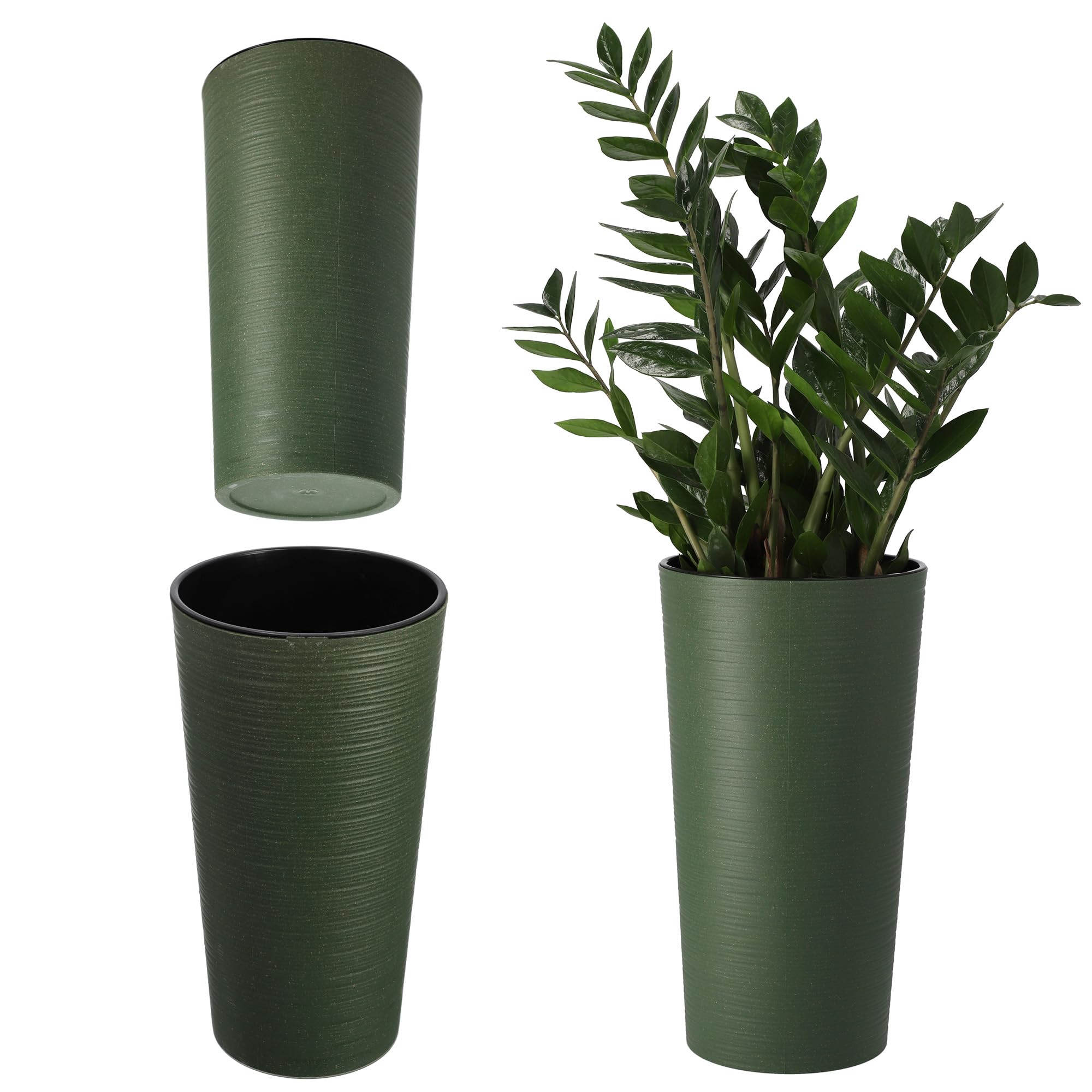 KADAX Macetero Alto de Plastico para Interior y Exterior, Maceta Grande y Decorativa para Plantas de Gran Tamaño y Árboles Pequeños (Verde, 19.5 cm)