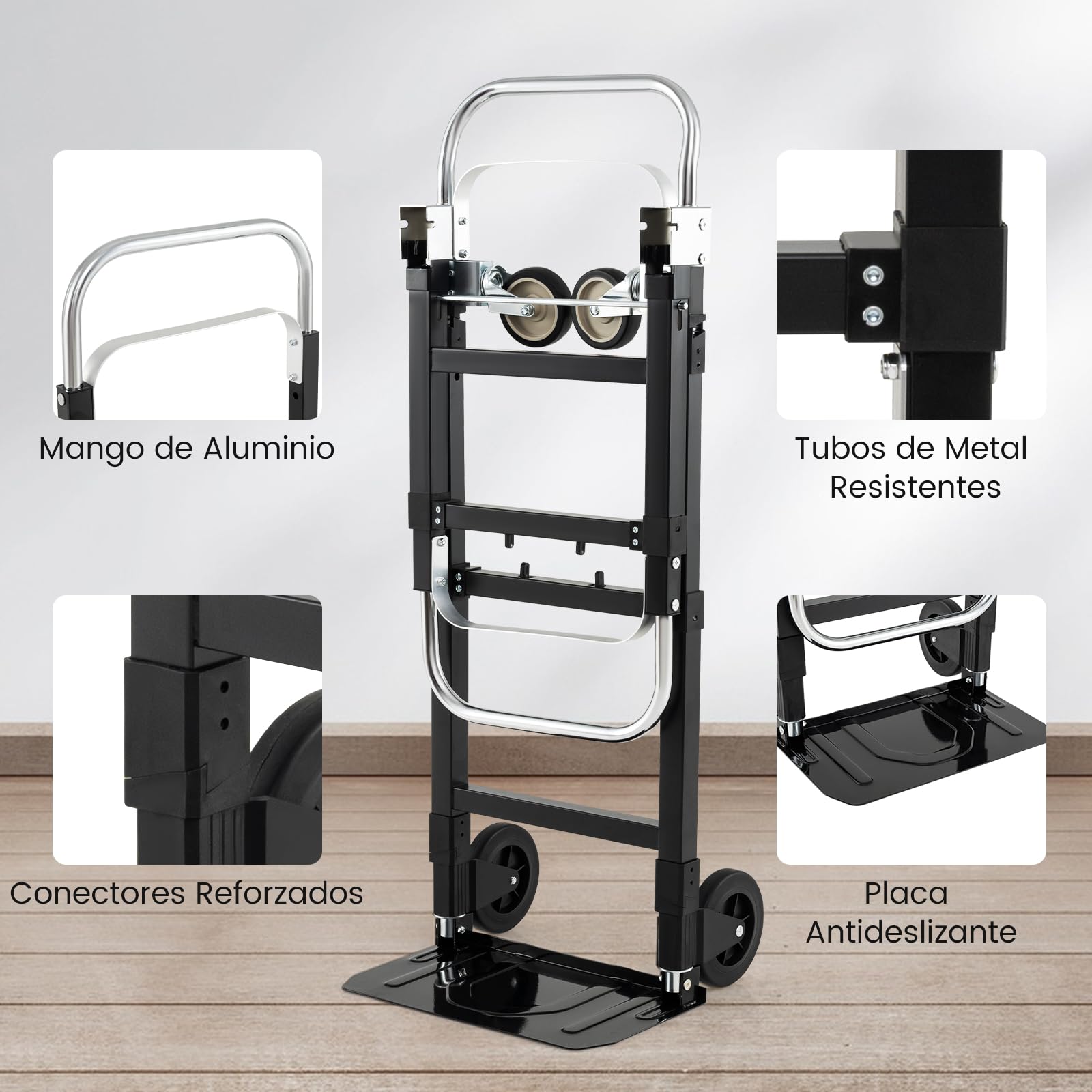 COSTWAY 3 en 1 Carretilla Plegable, Carretilla de Carga con Asa Retráctil y Longitud Ajustable, Carro Transporte Plegable Compras y Camping, Carga de 272 KG