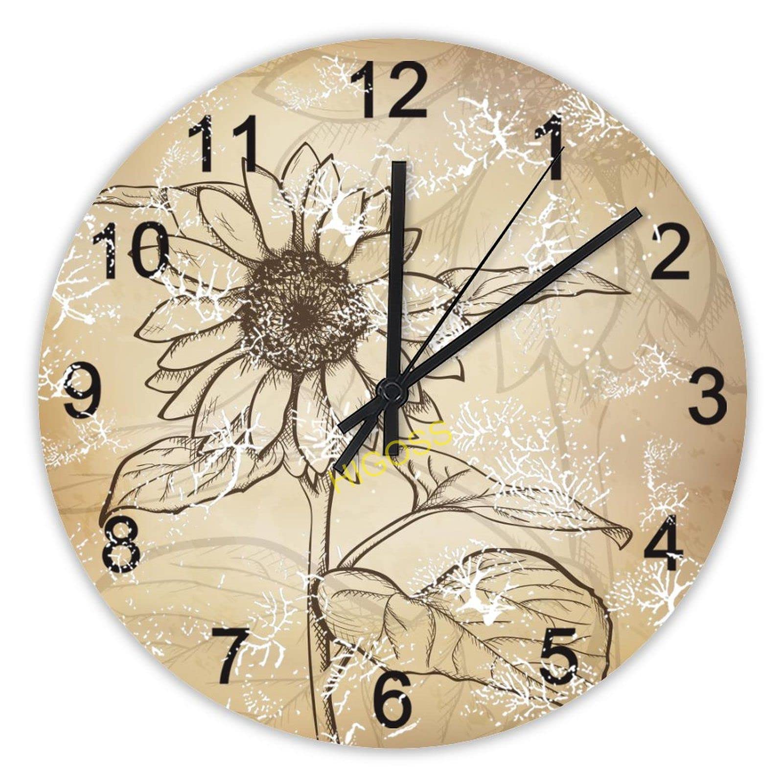 Horloge murale silencieuse sans tic-tac ronde en bois fleur 38cm