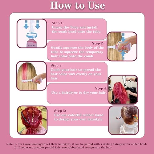 Miniatura 4 de Tiza para el cabello para niñas, cera de pintura lavable para el cabello, 6 unidades de color temporal para el cabello para niños, regalos de