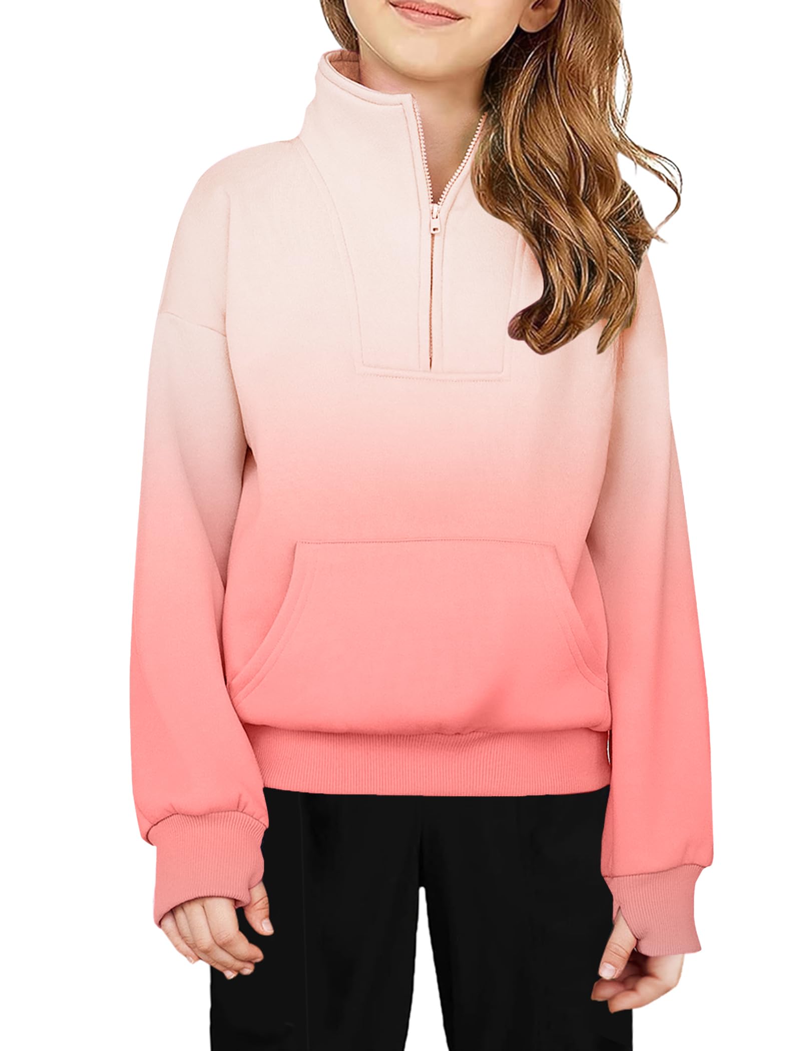 Arshiner Girls Half Zip Sweatshirt Fleece Quarter Zip Pullover Sweatshirts