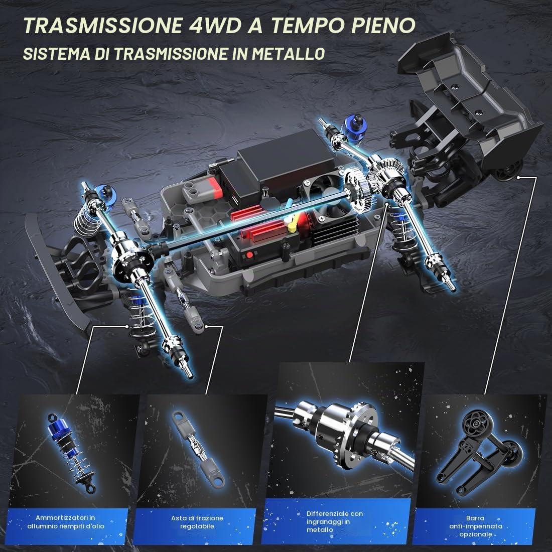 DEERC H16E Camion RC da Corsa senza spazzole, Max 70 km/h, Auto RC Veloci per Hobby 1:16 4X4 RTR per Adulti e Ragazzi, Monster Truck RC per Tutti i Terreni, Regalo per Veicoli Elettrici Fuoristrada