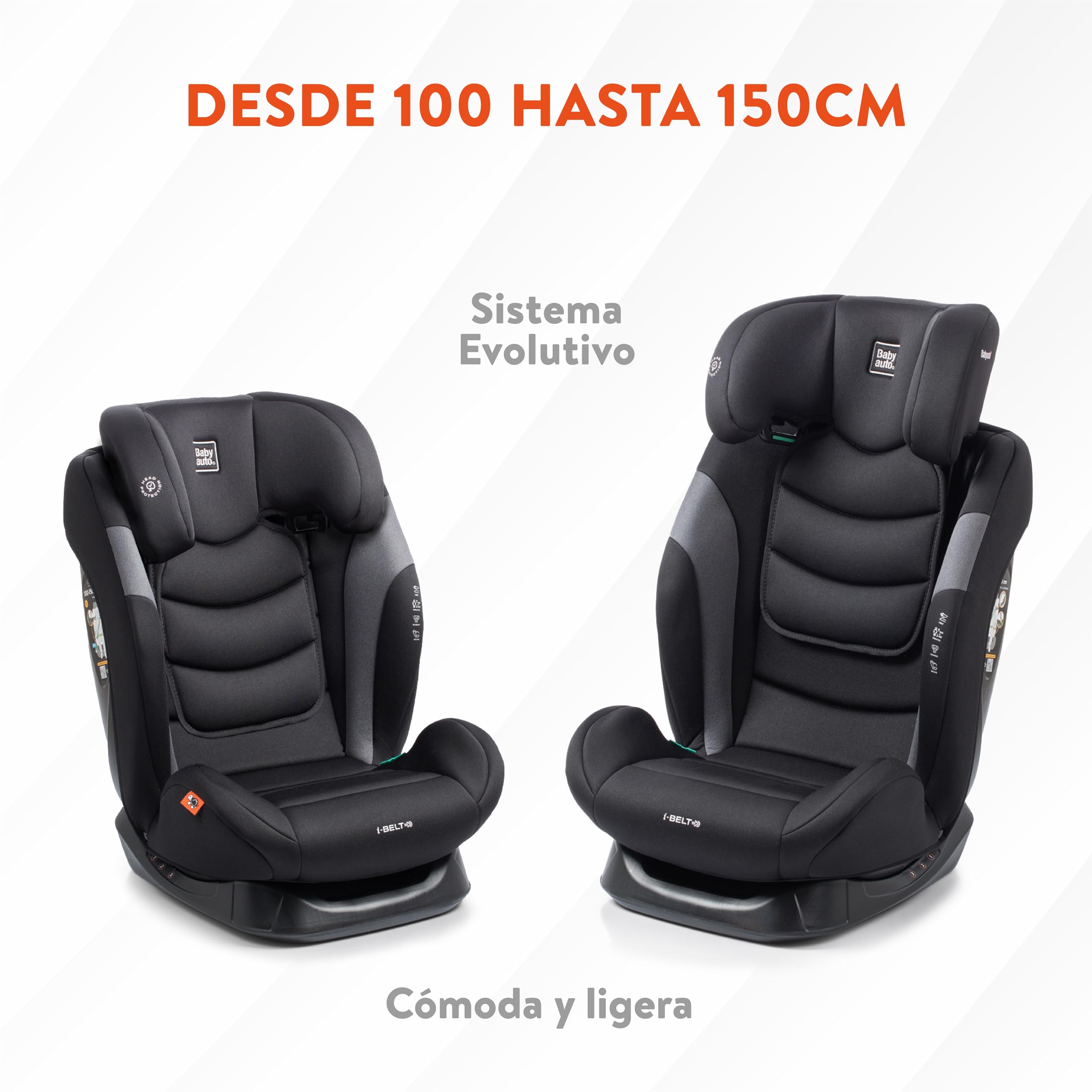 BABYAUTO – Silla de Coche Sokoa iBelt i-Size (3,5-12 Años, 100-150 cm, 15-36 kg) – Sin ISOFIX – Cinturón del Vehículo – Elevador con Respaldo – 3 Posiciones de Reclinado – Protección Lateral – Negro