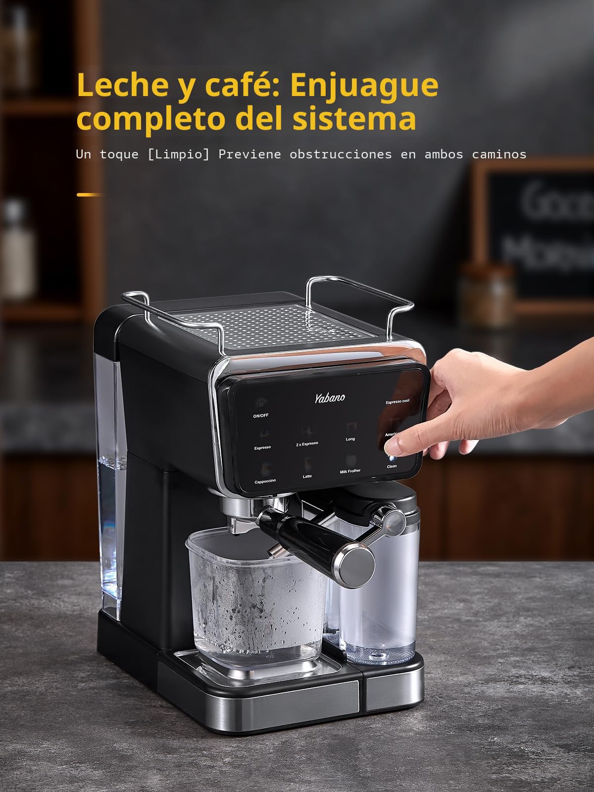 Yabano Máquina de café espresso, 20 bares, con espumador de leche automático de 500 ml, 6 bebidas, pantalla táctil a color, depósito de agua de 1,5 L, cafetera capuchino y latte, 1450 W