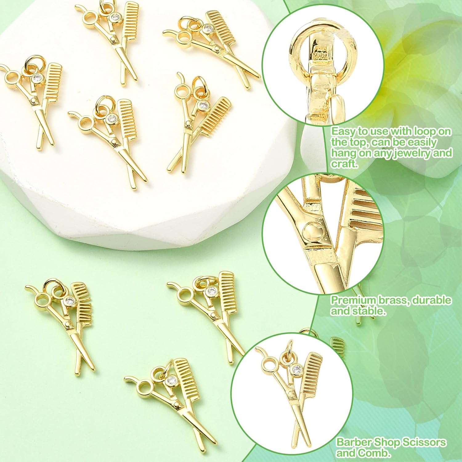 KitBeads 10Pcs Cubic Zirconia Scissor Charms Brass Hair Tool Barber Hairdresser Charm for Jewelry Making Necklaces Earrings Crafts - Image 3