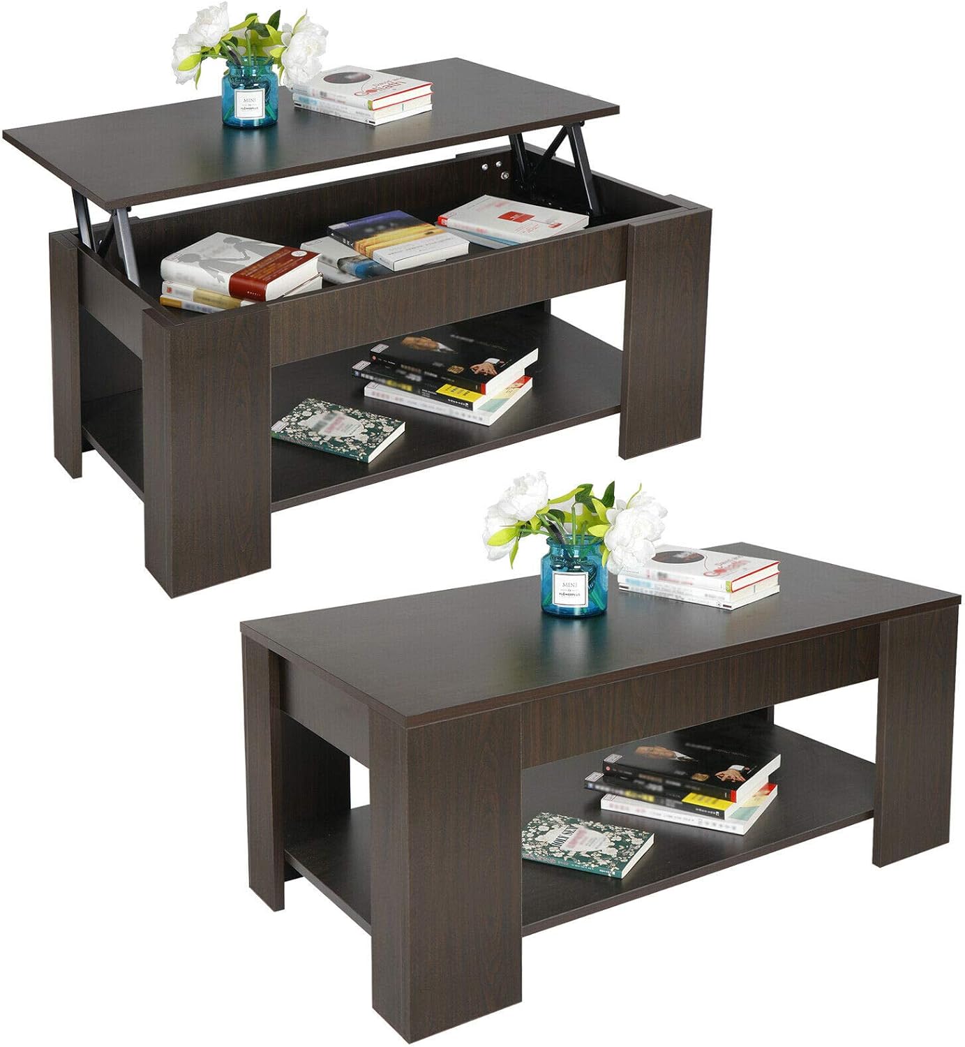 Coffee Table Lift Top w/Hidden Compartment Storage Shelf Modern Home Furniture Brown by Azaleahome