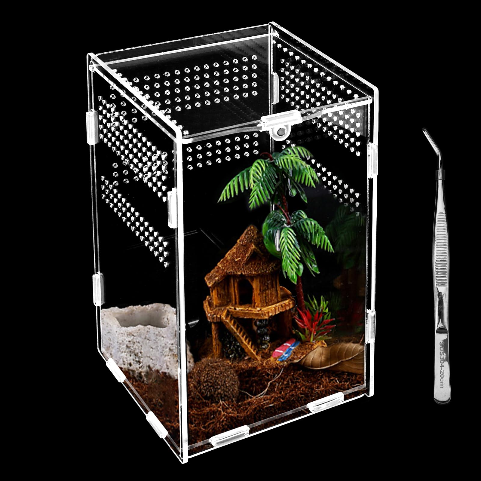 Scatola Alimentazione Rettili In Acrilico - 10x8x7 Cm Trasparente | Con 2 Pinzette E Fori Di Ventilazione - Foto 6