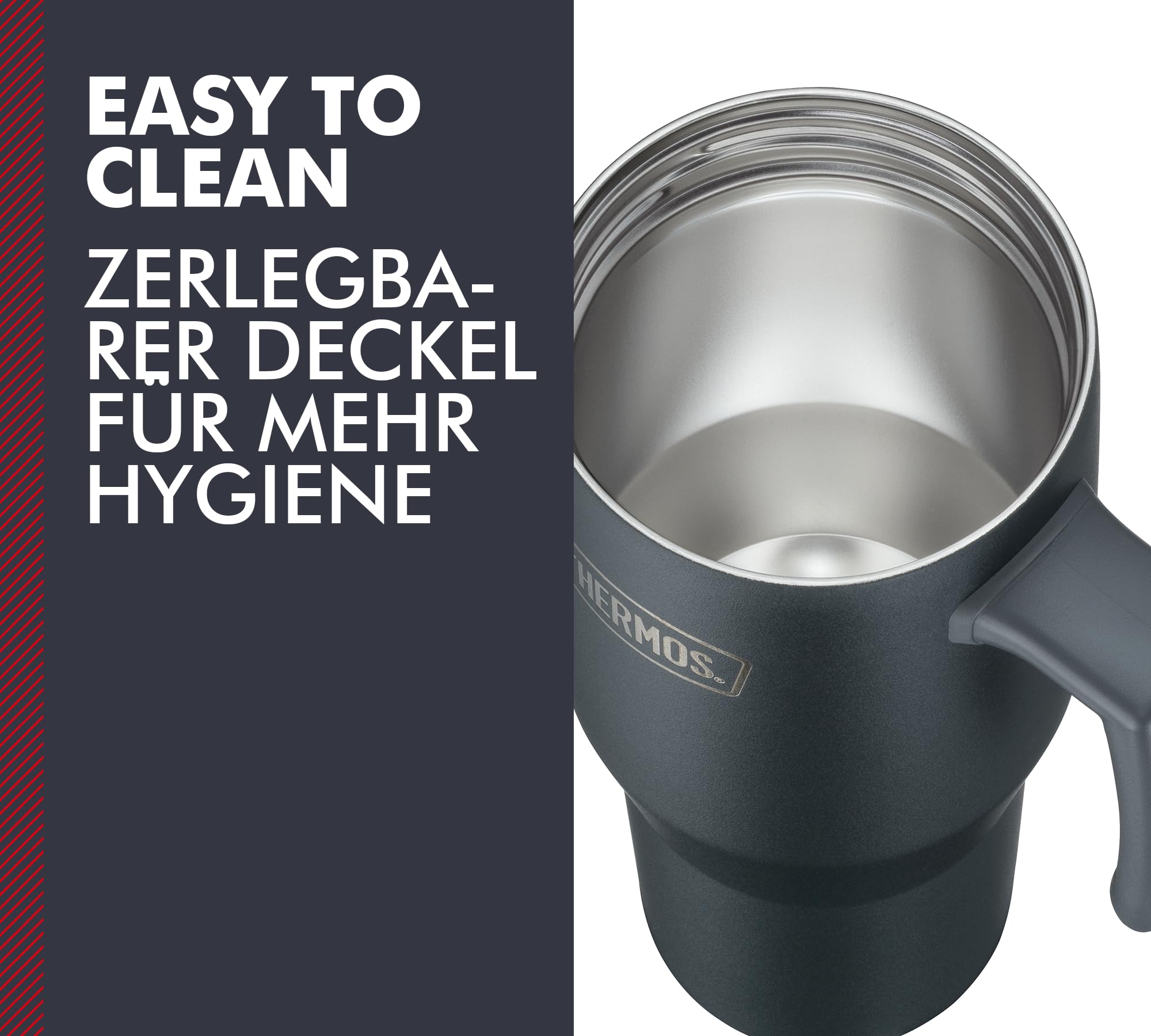 Thermos Refreshing Series kubek izolacyjny 1,1 l, czarny, matowy, ze słomką i uchwytem, do podróży, pracy lub domu, neutralna smakowo stal nierdzewna z podwójnymi ściankami