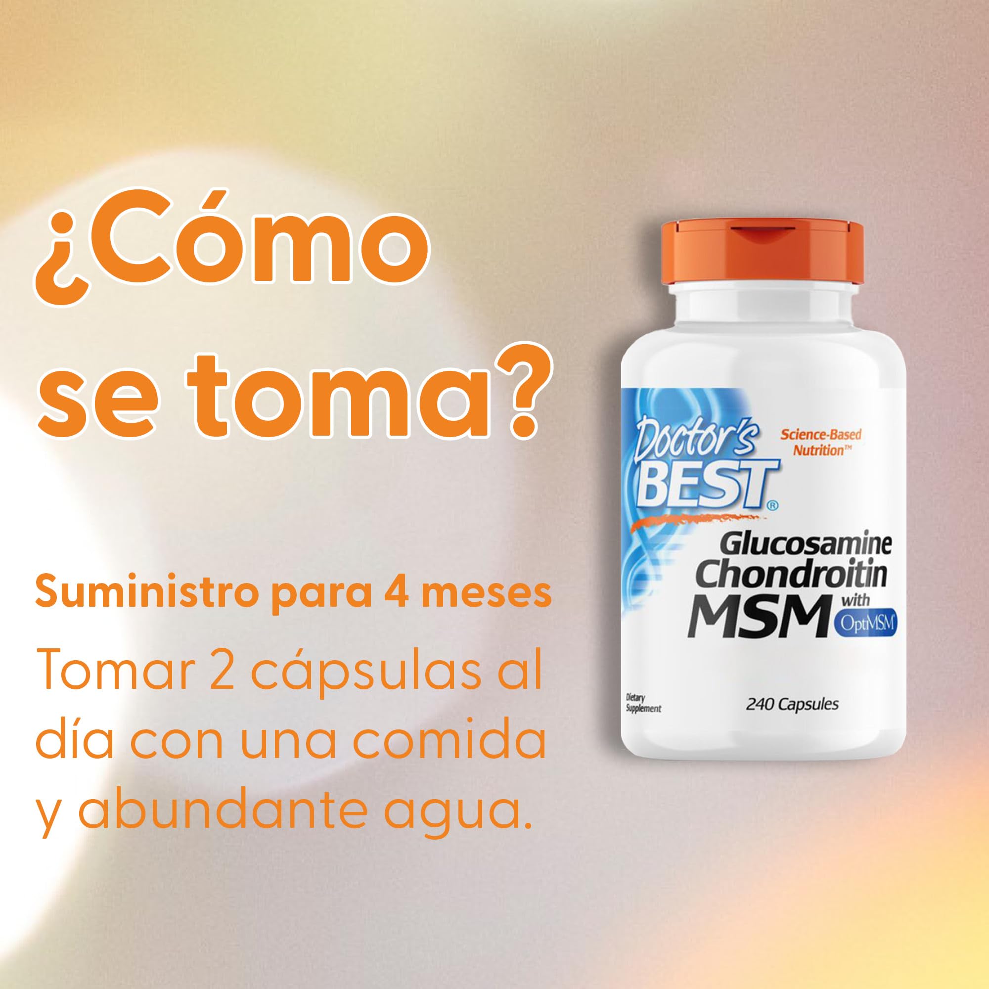 Doctor's Best, Glucosamina-Condroitina MSM, con OptiMSM, 240 Cápsulas, Probado en Laboratorio, Sin Soja, Sin Gluten, No GMO