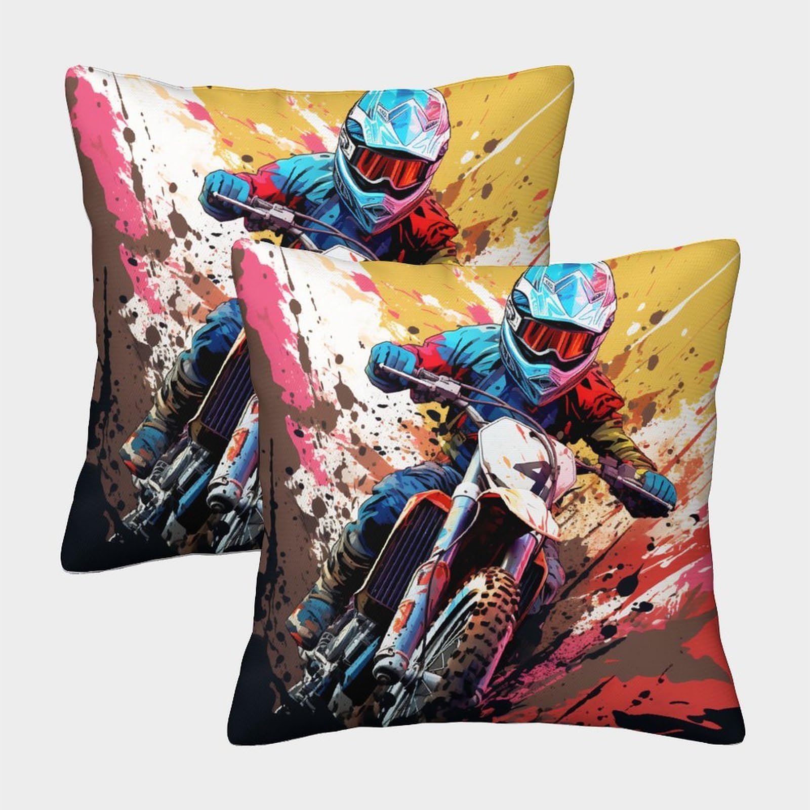 kaiyun 2 Pack Digital Printing 3D Motocross - Dirt Bike Theme Square Cushion Cover 40x40cm Suitable for Outdoor Home Bed Decoration Pattern