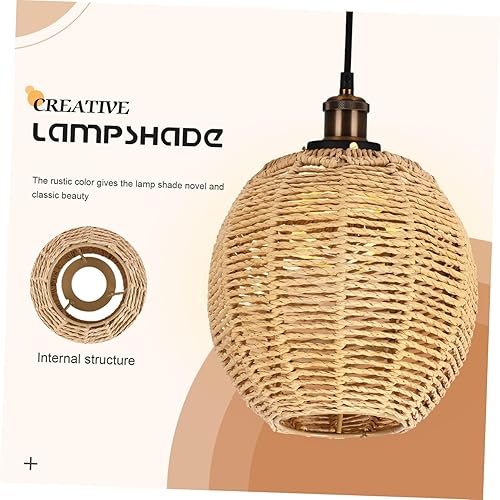 Miniatura 3 de DOITOOL Sombra de lámpara de techo tejida estilo boho pantalla de papel pantallas de lámpara decorativa cubierta de luz para comedor/dormitorio