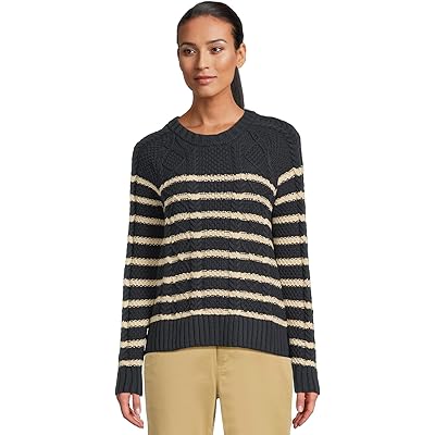 L.L.Bean Signature Cotton Fisherman Crewneck Sweater Stripe navy/beige