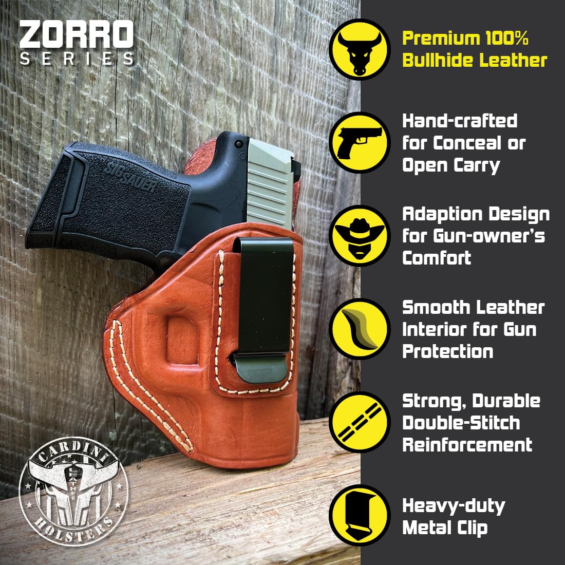 Cardini Leather Premium IWB Leather Holster | Fits P365 Holster, GX4 Mini Compact, fits 1911 2.7