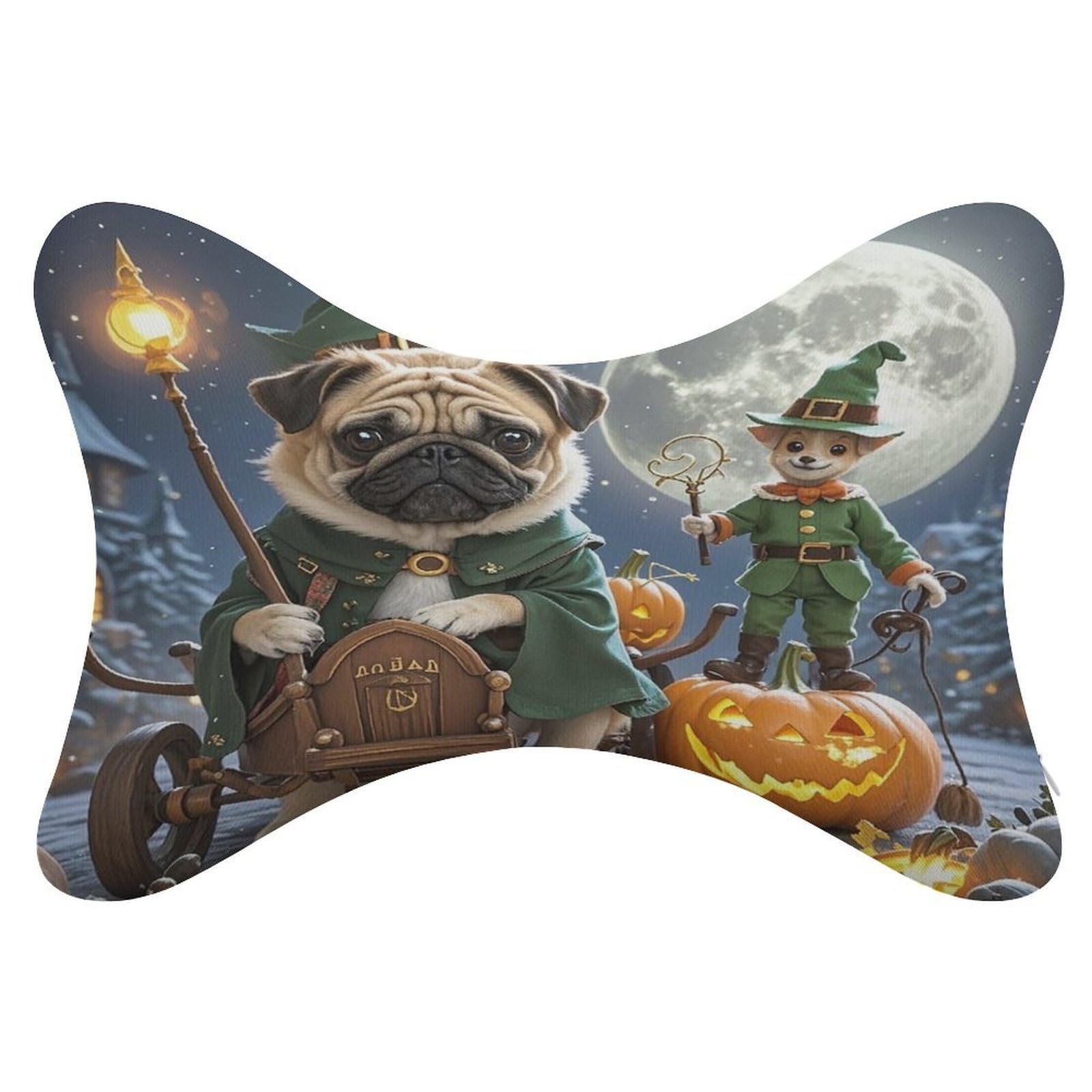 FekiLoot Moon and Jack-O'-Lantern Car Headrest Set of 2,Softness Memory Foam Car Neck Pillow with Breathable Removable Cover Car Neck Support Pillow Ergonomic for Driving, Office