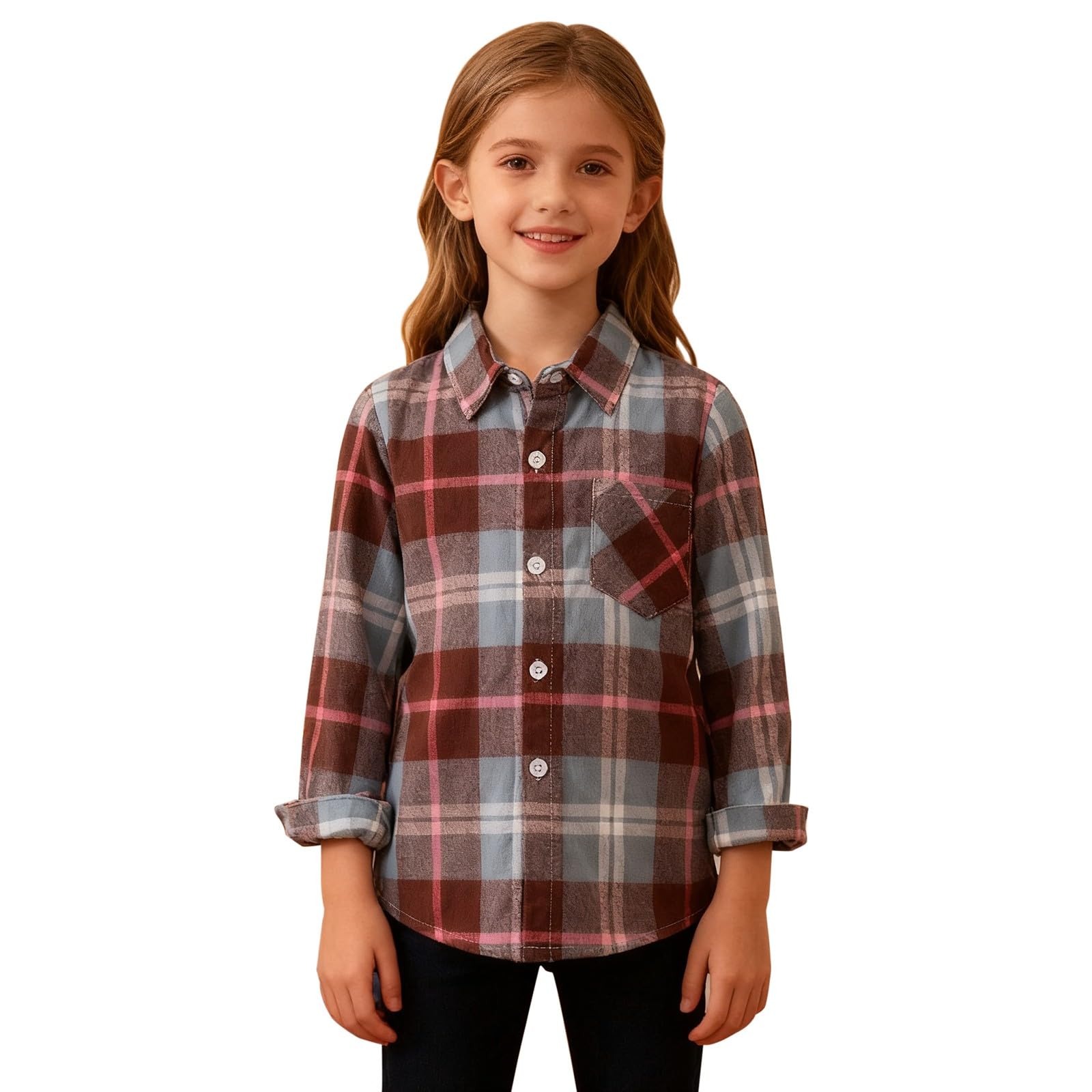 Camisa clásica de manga larga a cuadros para niñas y niños, camisa clásica con botones, para la escuela, casual, para niños, para día a día festivo