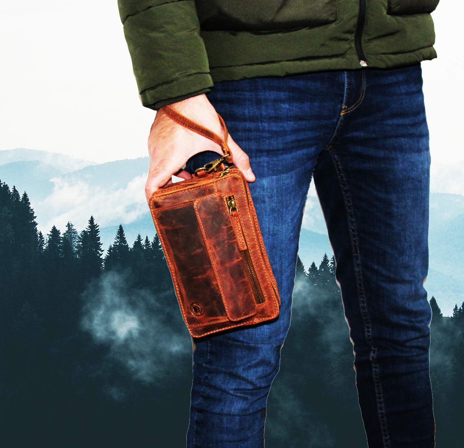 Frédéric Johns bolso de cuero para hombre - bolso de cuero vacío para hombres - Bolso Mano Piel Hombres - Cartera Mano Bolsa portadocumentos