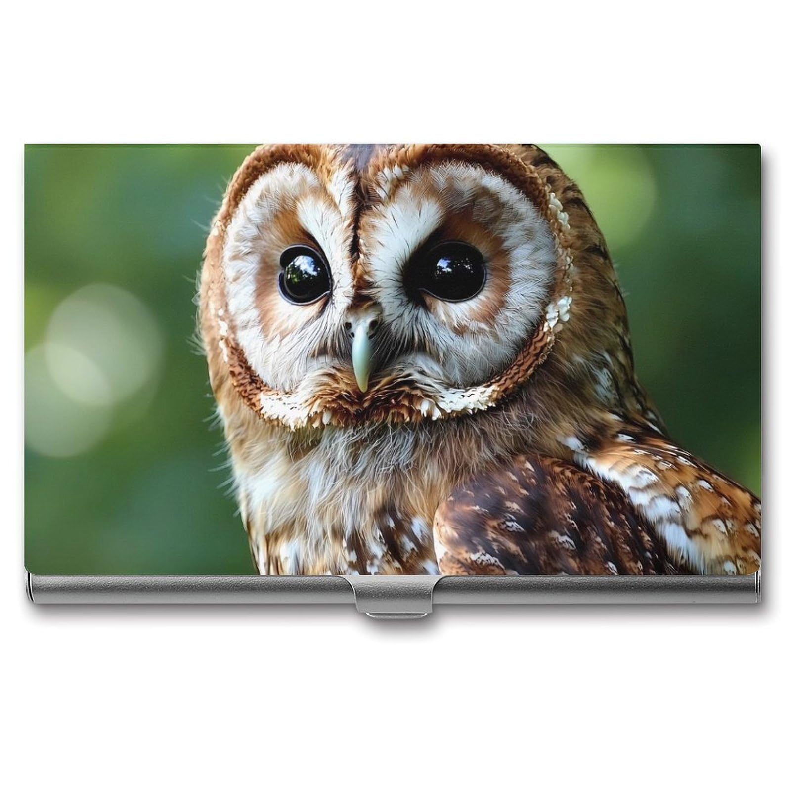 Tawny Owl Slim Business Card Holder Wallet for Men & Women Pocket Metal Case 3.7x2.2x0.3 Inches