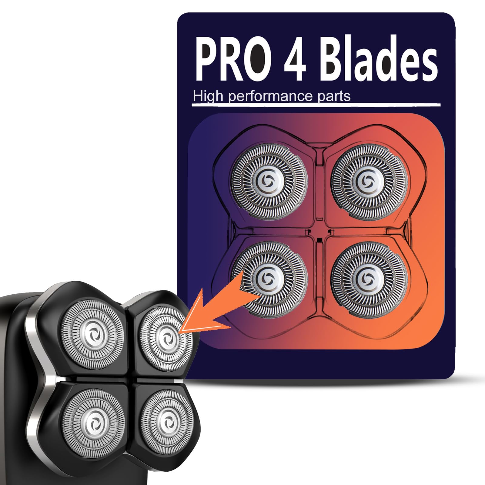 Pro 4 Replacement Blades for Flexs Series Pro Head Shaver, Precision Replacement Blades for Head, Face, and Body Grooming.(4Packs)