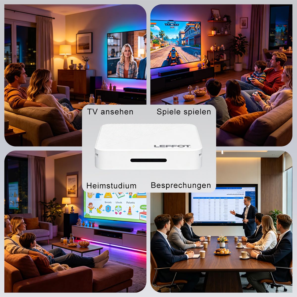Android 14.0 TV Box 2026, LEFFOT 4K UHD TV Streaming Box, 2GB RAM 16GB ROM | IP-TV Box, Unterstützung Sprachsteuerung, 2.4G & 5G WiFi 6, BT 5.4, USB 3.0, 100M Ethernet, RK3518 Quad-Core A53