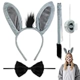 Donkey Costume with Donkey Ears Headband, Tail, Nose & Bow Tie for Adult Kids, Halloween Animal Cosplay Party Accessory Kit, Birthday Dress Up