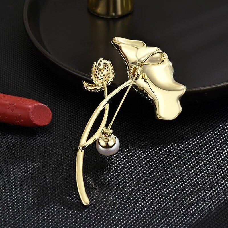 Image of Flower Brooch Pin - Rhinestone Flower Pin 18k Gold Plated - Thanksgiving Day, Birthday, Wedding Gifts for Mom, Wife