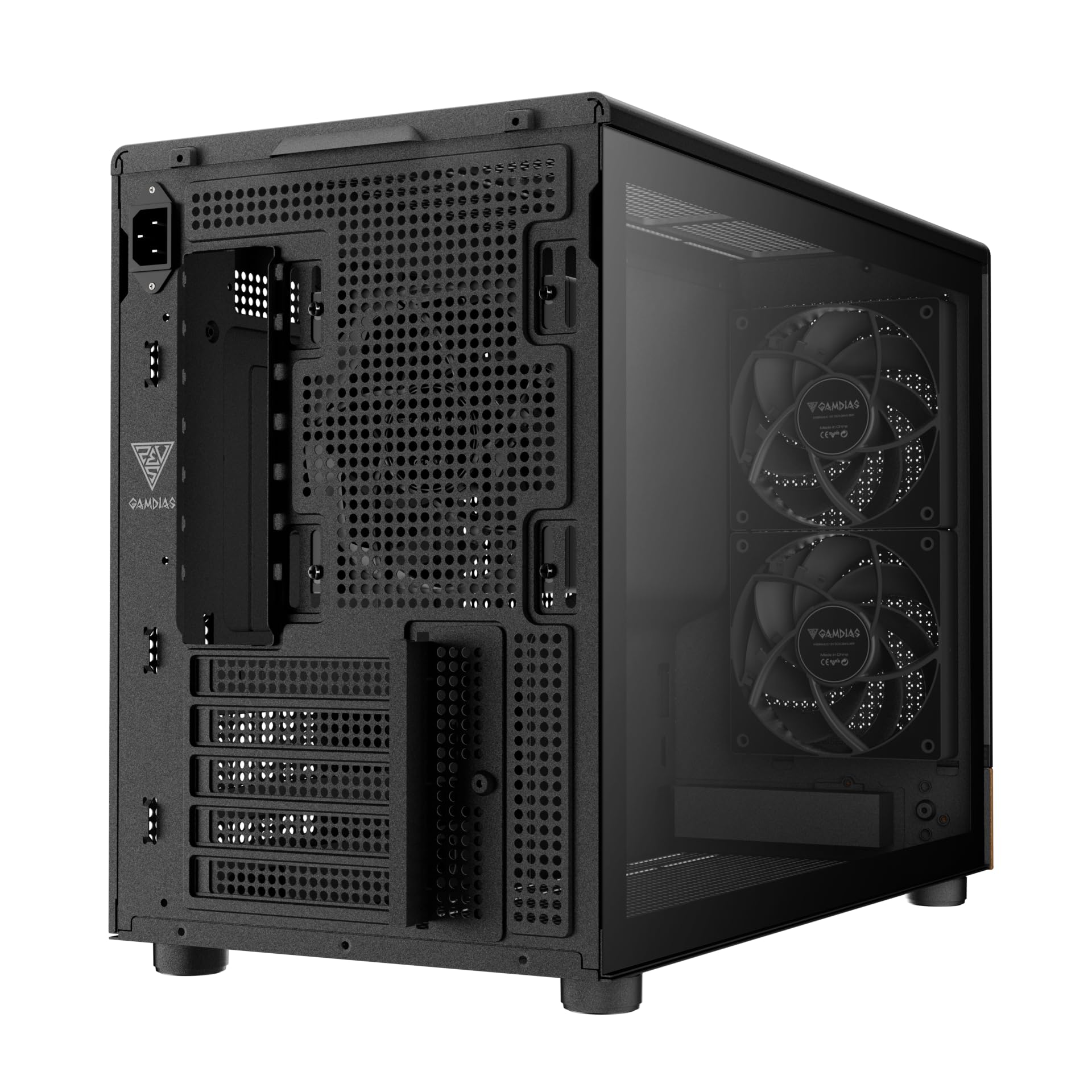 GAMDIAS Athena M4M Wood - Caja micro torre de 3 x 120 cm, frontal de red de nogal