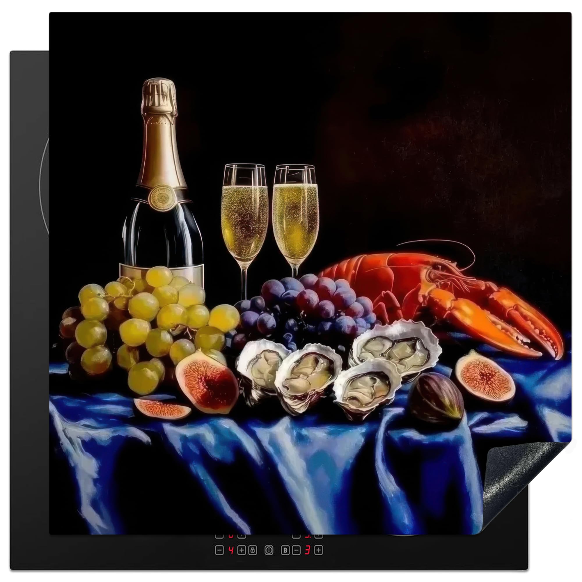 KitchenYeah© Induction Hob Protector Mat 30.7"x30.7" / 78x78 cm Stove Cap Top Cover Kitchen Cooker Covers for Electric Hobs Vinyl Champagne - Oysters