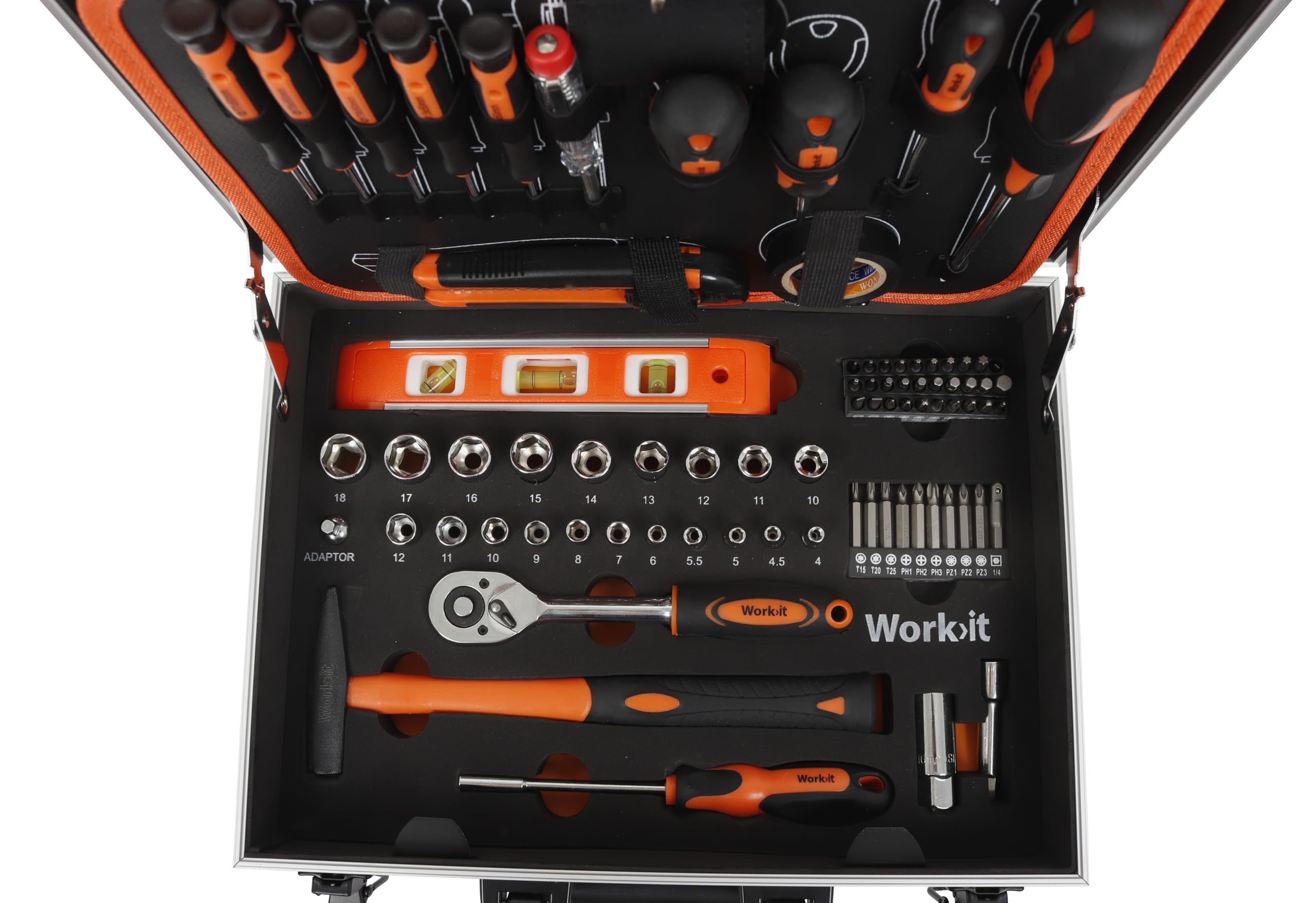 BOXER® Mallette à outils 107 pièces – Valise aluminium avec cliquet 3/8", douilles 1/4" & 3/8", embouts, pinces et tournevis