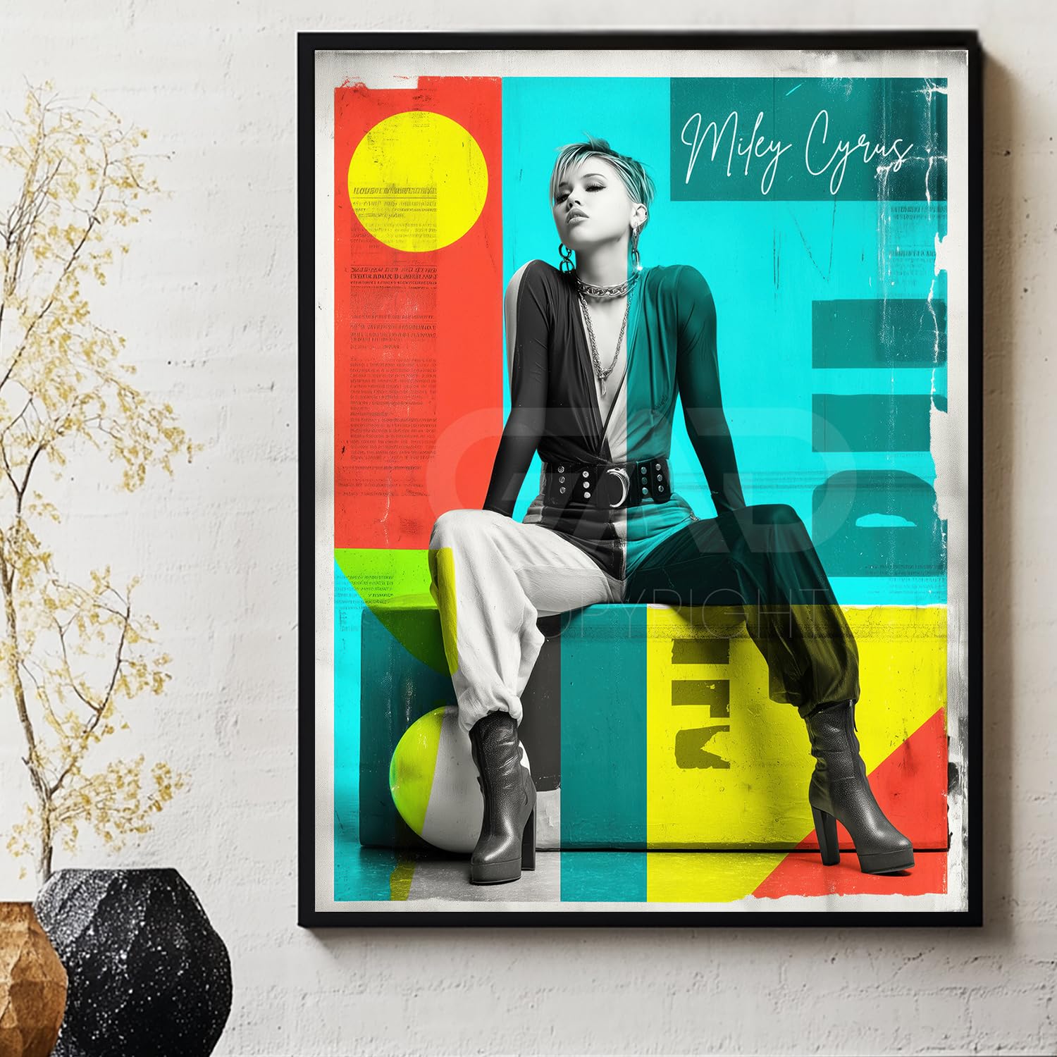 Poster Miley Cyrus (cornice non fornita) – Decorazione da parete – Collage artistico Pop Rock – Artista GAD | 7 formati disponibili (45 x 60 cm / 18 x 24")